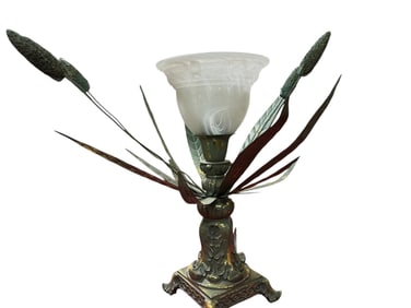 Ting Shen Metal Leaf and Ceramic Base Table Lamp UNTESTED