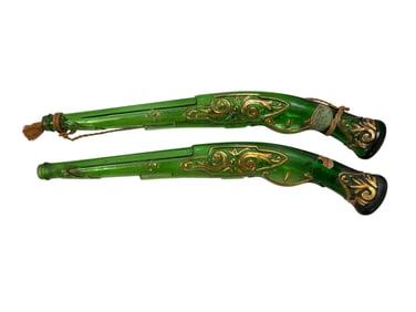 PAIR of Barsottini Vino Rosso Green Glass Italian Pistole Wine Bottles