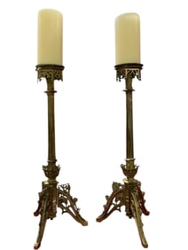 SET OF 2 Ornate French Gilt Brass Candleholders
