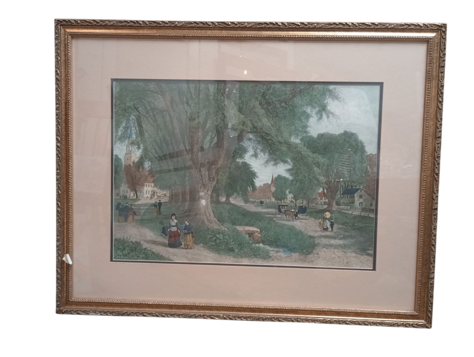 Framed Alfred Bellows "The Village Elms" Print: A print of Alfred Bellows "The Village Elms" set in an ornate gold tone frame and matted. In great condition with age appropriate wear.