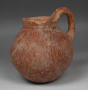 Early Bronze Age painted jug, Ex MUSEUM: ITEM: Painted jug MATERIAL: Pottery CULTURE: Early Bronze Age PERIOD: 3500 - 2000 B.C DIMENSIONS: 145 mm x 148 mm CONDITION: Good condition, repaired PROVENANCE: Ex Museum Exhibiton