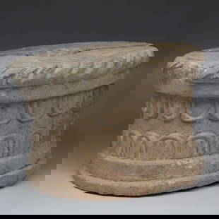 Roman capital with egg and dart pattern: ITEM: Capital with egg and dart pattern MATERIAL: Marble CULTURE: Roman PERIOD: 3rd - 5th Century A.D DIMENSIONS: 115 mm x 187 mm diameter CONDITION: Good condition, repaired PROVENANCE: Ex English