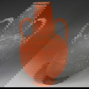 Roman amphoriskos: ITEM: Amphoriskos MATERIAL: Pottery CULTURE: Roman, North Africa PERIOD: 2nd - 3rd Century A.D DIMENSIONS: 203 mm x 120 mm CONDITION: Good condition PROVENANCE: Ex Swedish private collection, bought