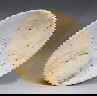 Egyptian libation bowl, Ex MUSEUM: ITEM: Libation bowl MATERIAL: Alabaster CULTURE: Egyptian PERIOD: Middle Kingdom, 12th dynasty, 1990 - 1786 B.C DIMENSIONS: 26 mm x 129 mmm diameter CONDITION: Good condition PROVENANCE: Ex Museum