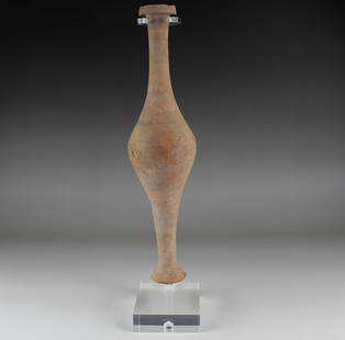 Greek unguentarium: ITEM: Unguentarium MATERIAL: Pottery CULTURE: Greek, Hellenistic period PERIOD: 3rd - 2nd Century B.C DIMENSIONS: 260 mm x 63 mm CONDITION: Good condition PROVENANCE: Ex Spanish private collection,