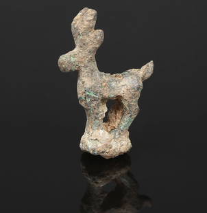 Bronze Age, Luristan ibex figurine: ITEM: Ibex figurine MATERIAL: Bronze CULTURE: Bronze Age, Luristan PERIOD: 1600 - 1000 B.C DIMENSIONS: 42 mm x 30 mm CONDITION: Good condition PROVENANCE: Ex Dutch private collection, collected