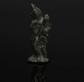 Roman Harpocrates pendant: ITEM: Harpocrates pendant MATERIAL: Bronze CULTURE: Roman PERIOD: 1st Century A.D DIMENSIONS: 45 mm x 15 mm CONDITION: Good condition PROVENANCE: Ex Spanish private collection, bought in English