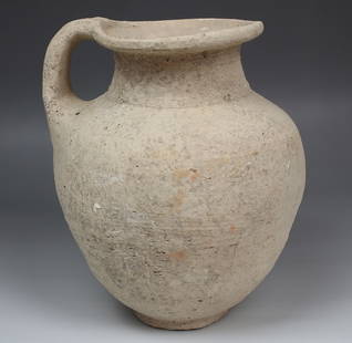 Bronze Age jug: ITEM: Jug MATERIAL: Pottery CULTURE: Bronze Age PERIOD: 1550 - 1200 B.C DIMENSIONS: 185 mm x 155 mm CONDITION: Good condition PROVENANCE: Ex Jerusalem private collection, acquired between 1975 –