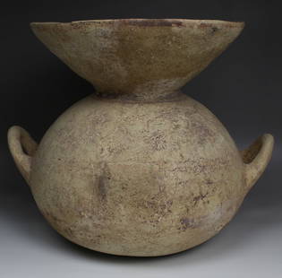 Greek funnel krater: ITEM: Funnel krater MATERIAL: Pottery CULTURE: Greek, Daunia PERIOD: 4th Century B.C DIMENSIONS: 265 mm x 280 mm x 315 mm CONDITION: Good condition PROVENANCE: Ex French private collection, South of