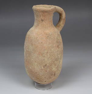 Bronze Age, Canaan jug: ITEM: Jug MATERIAL: Pottery CULTURE: Bronze Age, Canaan PERIOD: 1900 - 1400 B.C DIMENSIONS: 137 mm x 77 mm CONDITION: Good condition. PROVENANCE: Ex Jerusalem private collection, acquired between