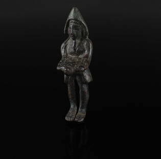 Roman statuette of an Attis Telesphoros: ITEM: Statuette of an Attis Telesphoros MATERIAL: Bronze CULTURE: Roman PERIOD: 1st - 2nd Century A.D DIMENSIONS: 66 mm x 21 mm CONDITION: Good condition PROVENANCE: Ex Emeritus collection (USA),