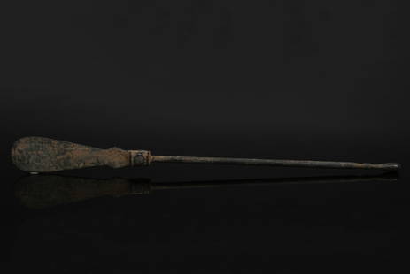 Roman medical instrument, spatula probe: ITEM: Medical instrument, Spatula probe MATERIAL: Bronze CULTURE: Roman PERIOD: 1st - 3rd Century A.D DIMENSIONS: 175 mm x 16 mm CONDITION: Good condition PROVENANCE: Ex English private collection,