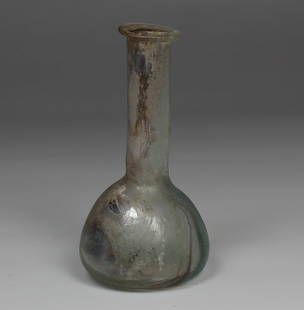 Roman flask: ITEM: Flask MATERIAL: Glass CULTURE: Roman PERIOD: 1st - 3rd Century A.D DIMENSIONS: 75 mm x 37 mm CONDITION: Good condition PROVENANCE: Ex German private collection, Cologne, Dr. W., 1926 - 2007,