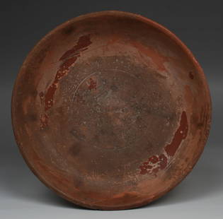 Roman plate: ITEM: Plate MATERIAL: Terra Sigillata CULTURE: Roman PERIOD: 2nd - 3rd Century A.D DIMENSIONS: 35 mm x 162 mm diameter CONDITION: Good condition, restored PROVENANCE: Ex Dutch private collection,