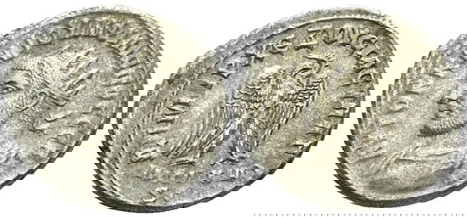 Roman, Tetradrachm, Philip I, 244 - 249 A.D: RULER: Philip I DATE: 244 - 249 A.D DENOMINATION: Tetradrachm MATERIAL: Silver SIZE & WEIGHT: 27 mm, 11,23 gr OBVERSE: Radiate and cuirassed bust l. REVERSE: Eagle standing r., with wings spread,