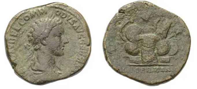 Roman, Sestertius, Commodus, 180 - 192 A.D: RULER: Commodus DATE: 180 - 192 A.D DENOMINATION: Sestertius MATERIAL: Bronze SIZE & WEIGHT: 29 mm, 24,16 gr OBVERSE: IMP L AVREL COMMODVS AVG GERM SARM, laureate, draped, and cuirassed bust right 