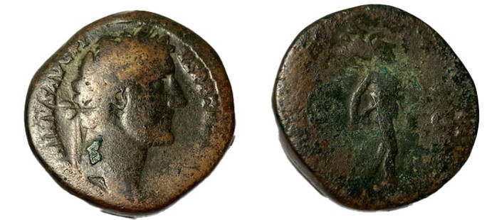 Roman, Sestertius, Antoninus Pius, 138 - 161 A.D: RULER: Antoninus Pius DATE: 138 - 161 A.D DENOMINATION: Sestertius MATERIAL: Bronze SIZE & WEIGHT: 29 mm, 24,72 gr OBVERSE: ANTONINVS AVG PIVS PP TR P COS IIII laureate head right REVERSE: S-C