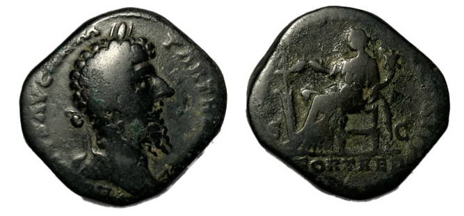 Roman, Sestertius, Marcus Aurelius, 168 A.D: RULER: Marcus Aurelius DATE: 168 A.D DENOMINATION: Sestertius MATERIAL: Bronze SIZE & WEIGHT: 29 mm, 22,80 gr OBVERSE: M ANTONINVS AVG ARM PARTH MAX laureate head right. REVERSE: TR POT XXII IMP V