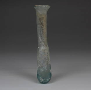 Roman flask: ITEM: Flask MATERIAL: Glass CULTURE: Roman PERIOD: 1st - 3rd Century A.D DIMENSIONS: 106 mm x 22 mm CONDITION: Good condition PROVENANCE: Ex Dutch private collection, acquired between 1980 - 1990 