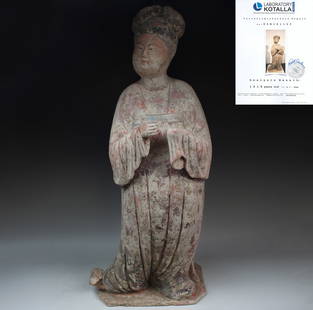 Chinese statuette of a Fat Lady: ITEM: Statuette of a Fat Lady MATERIAL: Pottery CULTURE: Chinese, Tang Dynasty PERIOD: 618 – 907 A.D DIMENSIONS: 655 mm x 265 mm x 210 mm CONDITION: Good condition. Includes Thermoluminescence test