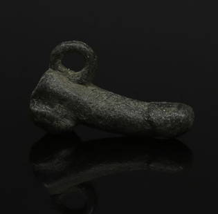 Roman phallic amulet: ITEM: Phallic amulet MATERIAL: Bronze CULTURE: Roman PERIOD: 1st - 3rd Century A.D DIMENSIONS: 15 mm x 7 mm x 25 mm CONDITION: Good condition PROVENANCE: Ex Spanish private collection, bought in