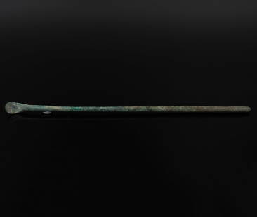 Roman medical instrument, Ear probe: ITEM: Medical instrument, Ear probe MATERIAL: Bronze CULTURE: Roman PERIOD: 1st - 3rd Century A.D DIMENSIONS: 145 mm x 6 mm CONDITION: Good condition PROVENANCE: Ex Polish private collection,