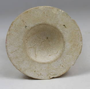 Iron Age cosmetic bowl / palette: ITEM: Cosmetic bowl / palette MATERIAL: Stone CULTURE: Iron Age PERIOD: 8th – 6th Century B.C DIMENSIONS: 18 mm x 66 mm CONDITION: Good condition PROVENANCE: Ex Jerusalem private collection, A.K.,