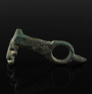 Roman key: ITEM: Key MATERIAL: Bronze CULTURE: Roman PERIOD: 1st - 3rd Century A.D DIMENSIONS: 45 mm x 24 mm CONDITION: Good condition PROVENANCE: Ex German private collection, Dr. K.B., Munich, since the 1970s