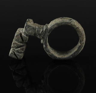 Roman key: ITEM: Key MATERIAL: Bronze CULTURE: Roman PERIOD: 1st - 3rd Century A.D DIMENSIONS: 34 mm x 28 mm CONDITION: Good condition PROVENANCE: Ex German private collection, Dr. K.B., Munich, since the 1970s