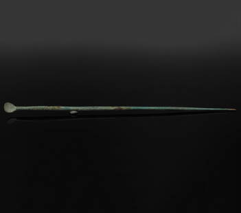 Roman medical instrument, Ear probe: ITEM: Medical instrument, Ear probe MATERIAL: Bronze CULTURE: Roman PERIOD: 1st - 3rd Century A.D DIMENSIONS: 145 mm x 6 mm CONDITION: Good condition PROVENANCE: Ex Polish private collection,