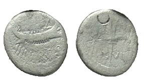 Roman, Denarius, Marc Antony, 32-31 B.C: RULER: Marc Antony DATE: Patrae (?), 32-31 B.C DENOMINATION: Denarius MATERIAL: Silver, AR SIZE & WEIGHT: 18 mm, 2,7 gr OBVERSE: ANT AVG III VIR R P C, Praetorian galley REVERSE: LEG VIII, Legionary