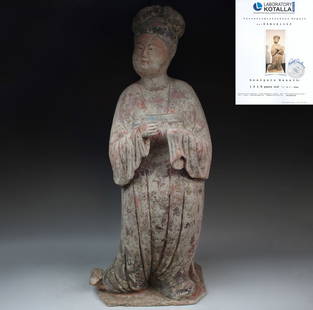 Chinese statuette of a Fat Lady: ITEM: Statuette of a Fat Lady MATERIAL: Pottery CULTURE: Chinese, Tang Dynasty PERIOD: 618 – 907 A.D DIMENSIONS: 655 mm x 265 mm x 210 mm CONDITION: Good condition. Includes Thermoluminescence test