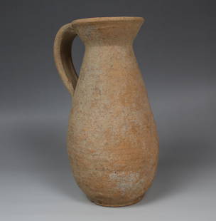 Roman jug: ITEM: Jug MATERIAL: Pottery CULTURE: Roman PERIOD: 1st - 3rd Century A.D DIMENSIONS: 188 mm x 110 mm CONDITION: Good condition PROVENANCE: Ex French private collection, acquired between 1970 - 1990 