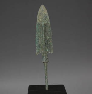 Elamite arrowhead: ITEM: Arrowhead MATERIAL: Bronze CULTURE: Elamite, Middle period PERIOD: 1200 - 900 B.C DIMENSIONS: 141 mm x 28 mm CONDITION: Good condition PROVENANCE: Ex English private collection, A., acquired