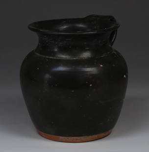Greek olpe: ITEM: Olpe MATERIAL: Pottery CULTURE: Greek PERIOD: 4th Century B.C DIMENSIONS: 90 mm x 90 mm CONDITION: Good condition PROVENANCE: Ex Dutch private collection, acquired between 1970 - 1990 Comes