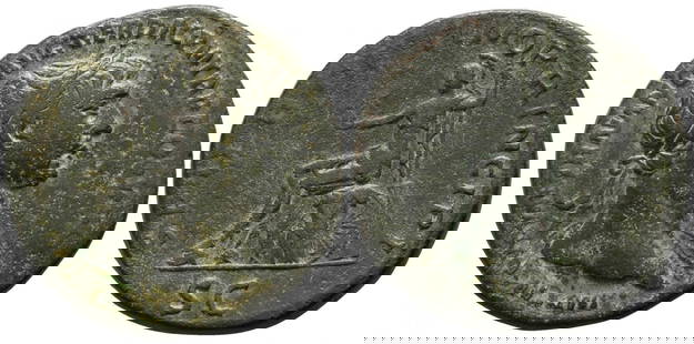 Roman, Sestertius, Trajan, 98 - 117 A.D: RULER: Trajan DATE: 98 - 117 A.D DENOMINATION: Sestertius MATERIAL: Bronze SIZE & WEIGHT: 32 mm, 24,36 gr OBVERSE: IMP CAES NERVAE TRAIANO AVG GER DAC P M TR P COS V P P, laureate bust right, with