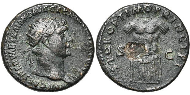 Roman, Dupondius, Trajan, 98 - 117 A.D: RULER: Trajan DATE: 98 - 117 A.D DENOMINATION: Dupondius MATERIAL: Bronze SIZE & WEIGHT: 11,38 gr OBVERSE: IMP CAES NERVAE TRAIANO AVG GER DAC PM TR P COS V PP T, radiate bust right with slight