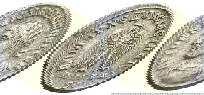 Roman, Tetradrachm, Philip I, 244 - 249 A.D: RULER: Philip I DATE: 244 - 249 A.D DENOMINATION: Tetradrachm MATERIAL: Silver SIZE & WEIGHT: 27 mm, 11,23 gr OBVERSE: Radiate and cuirassed bust l. REVERSE: Eagle standing r., with wings spread,