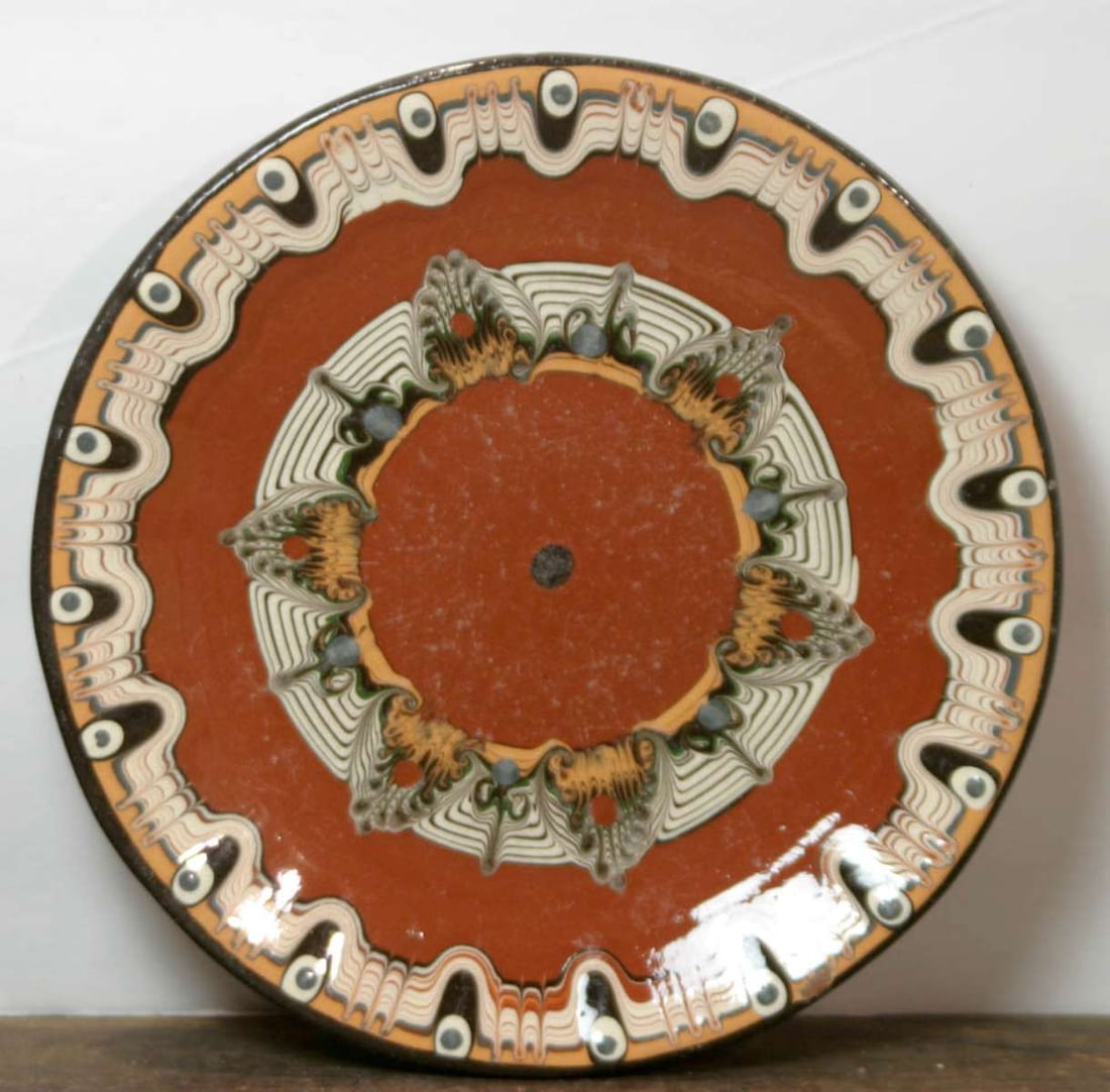 pair vintage redware feather pottery plates (1 of 15)