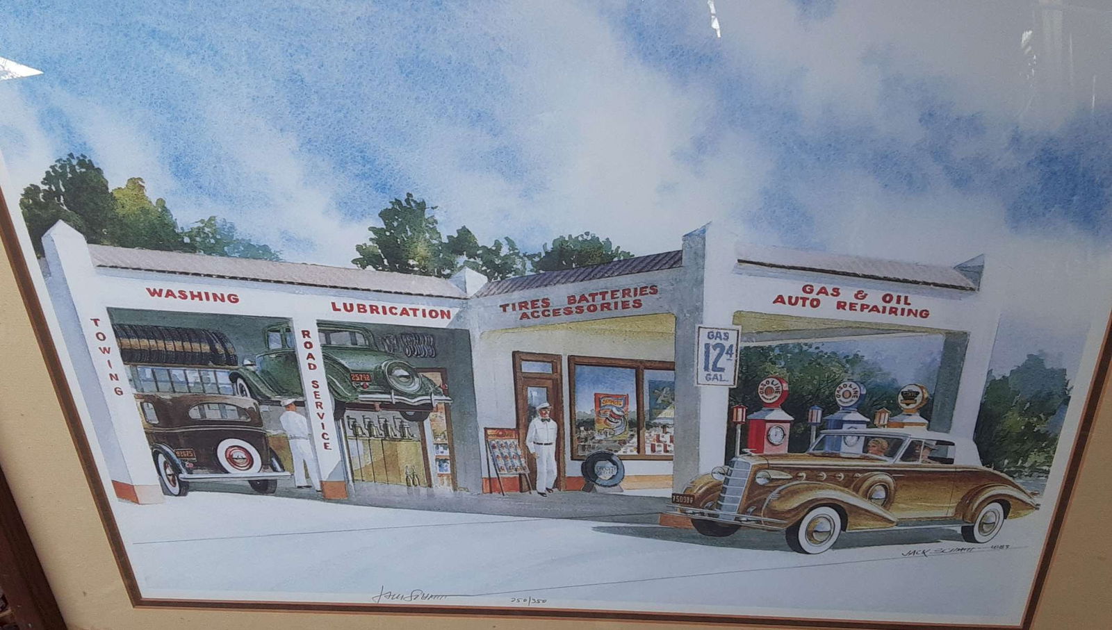 large vintage automobile related print in frame (1 of 6)