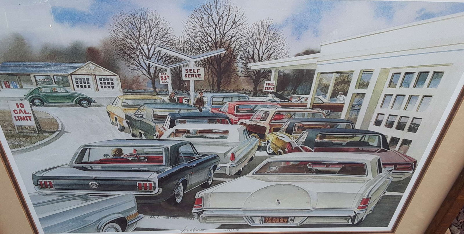 large vintage automobile related print in frame (1 of 7)