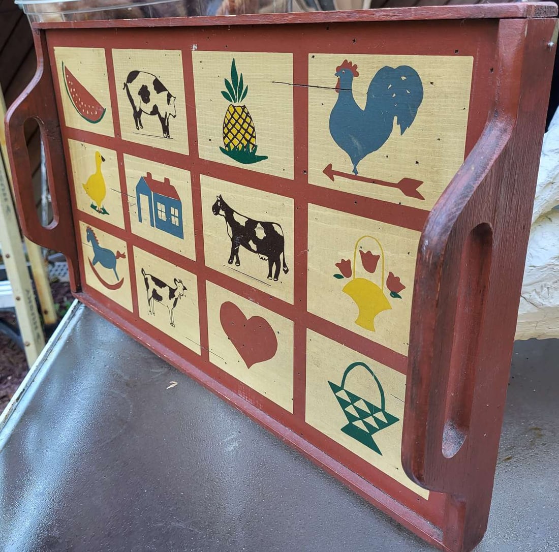 vintage Folk Art hand painted serving tray (1 of 7)