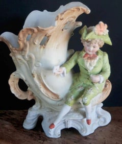 antique bisque figural cornucopia vase