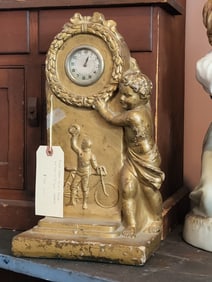 RARE antique gilt mantle clock with cherub and bicycle