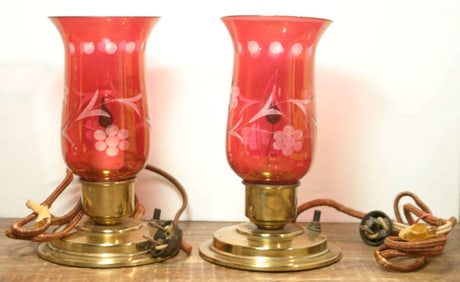 antique cranberry glass hurricane shades