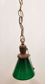 PAIR of hanging green glass banker's lamps