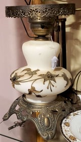 vintage glass and brass overlay table lamp