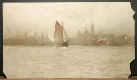 antique litho harbor view