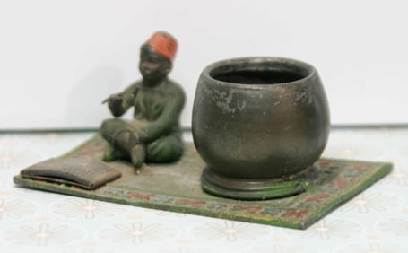 antique cold painted bronze match holder