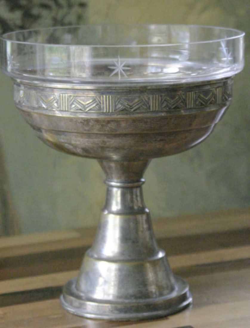 antique silverplated copper Art Deco footed bowl (1 of 9)